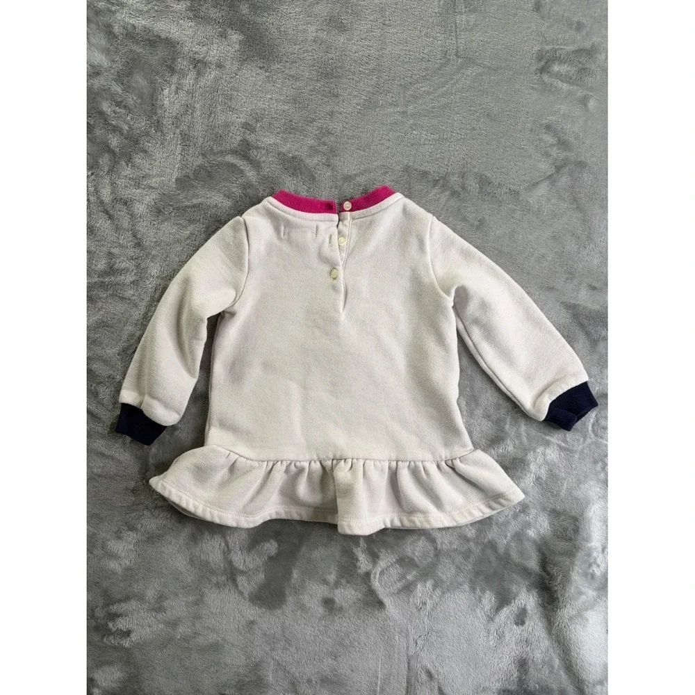 Ralph Lauren Polo Bear Baby Girl Sweatshirt Dress 12M Cream Pink Ruffle Hem